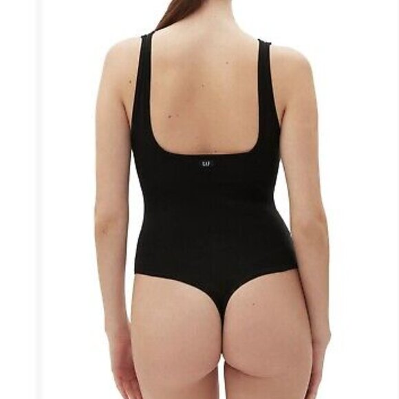 GapBody Logo Cotton Rib Thong Bodysuit | Size L | NWT | Black - Picture 2 of 3